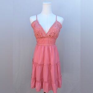 coquette coral pink lace mini dress  open back cottagecore fairycore S ecowish
